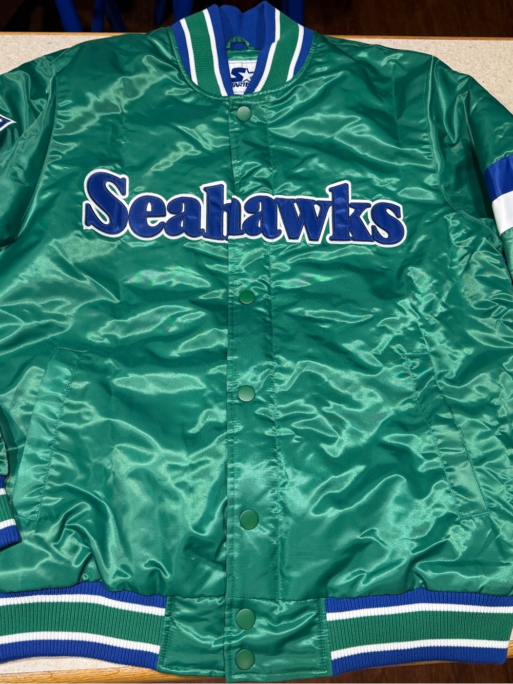 STARTER - Seattle Seahawks Home Game Satin Full-Snap Varsity Jacket